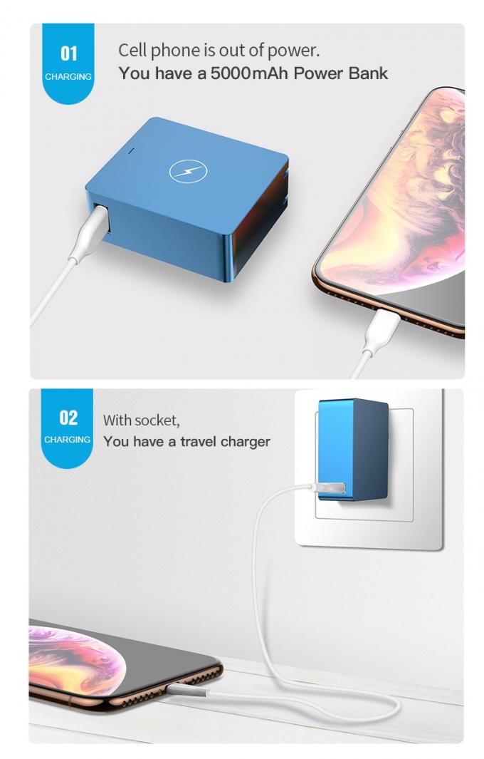 Portable Mini 2 In 1 Travel Wireless Mobile Battery Charger 5000mAh USB Plug